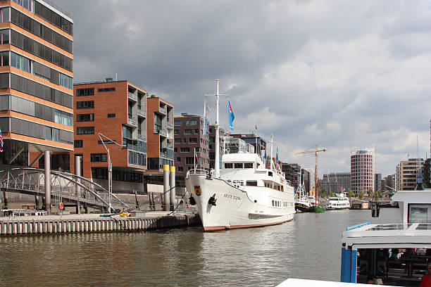 Hamburg - Hamburg - City view with boat, Germany - August 07, 2017