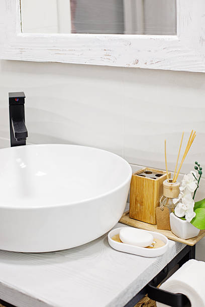 istock Stylish white sink in modern bathroom interior 2212100203