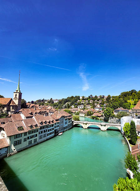 Berne, ville, town,water river, blue sky,