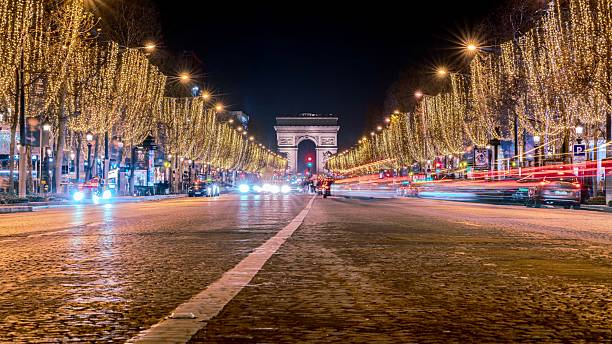istock Festive lights and Arc de Triomphe at night 2212103262