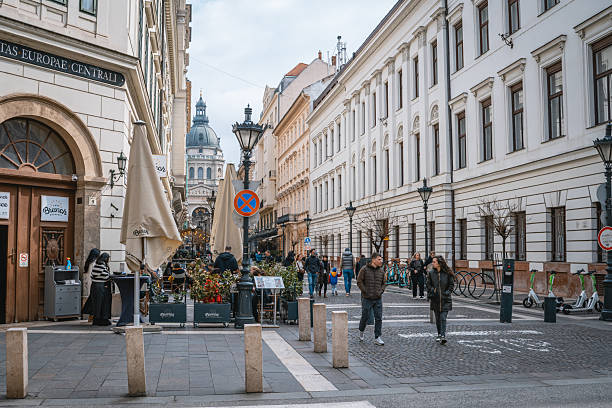 Budapest, Hungary- March 30, 2025 Street View with St. Stephen's Basilica