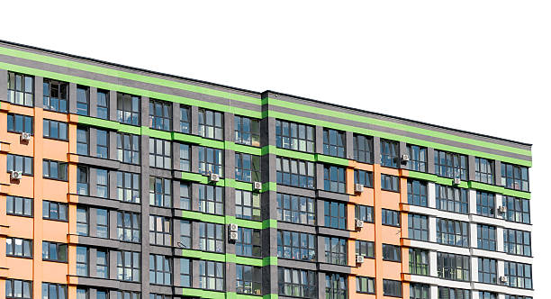 istock Building exterior with panoramic view. Modern multistorey apartment, condo, home, residence, 2212108322