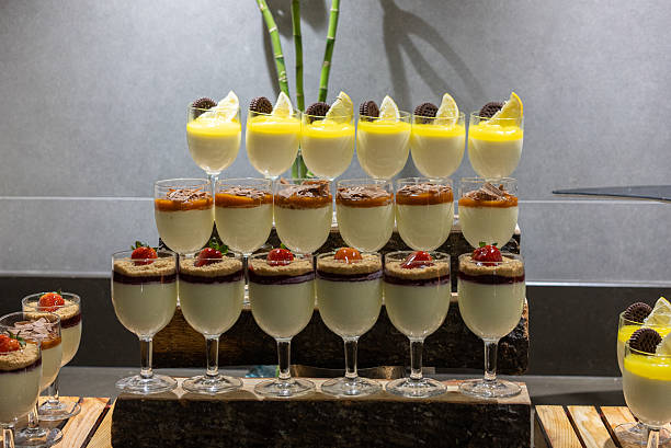 Mixed chocolate and fruit desserts in glass