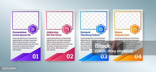 Rectangle Format/layout Four Step Infographic Rectangle Layout With Photo Frame Design Bright ...