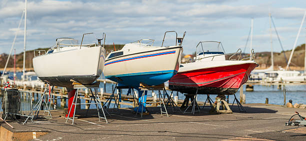 Boats carefully stored and protected in a Miami marina.
