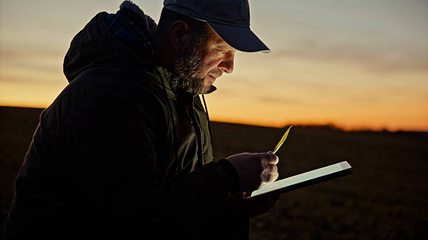 istock Mid Adult Caucasian Farmer Examining Seedlings Using Digital Tablet at Twilight 2212144340