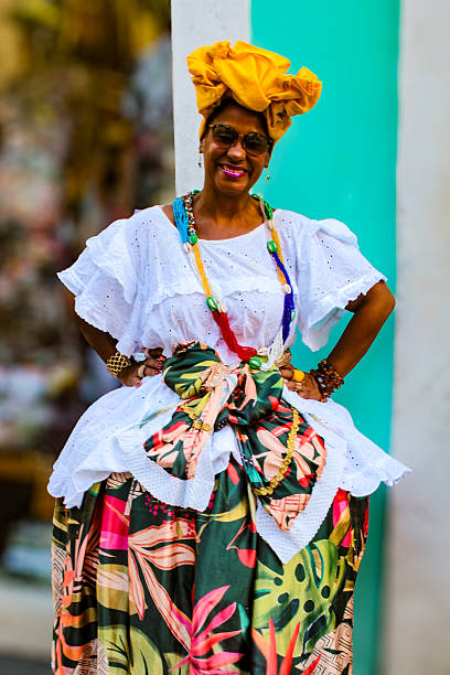 A black woman dressed in typical Bahian clothes, in the city of Salvador, Bahia, northeastern Brazil.