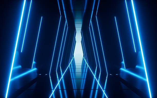 istock Blue neon tunnel and light background, abstract and technology concept, 3d rendering. 2212158859