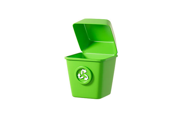 istock Cartoon trash can with a recyclable logo, garbage sorting, Environmental protection concept, 3d rendering. 2212159179