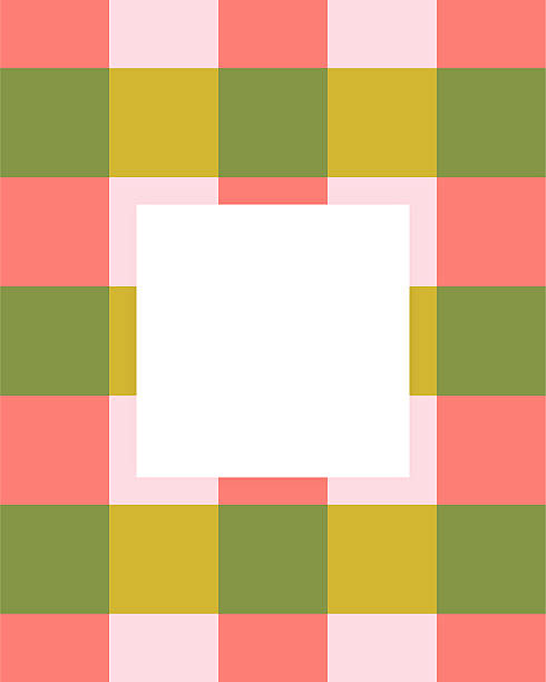 Vector illustrated pale pink, bright red, and retro green checked background. White square frame in foreground with copy space for added text. Template has 4:5 aspect ratio. Editable fills across included design elements.