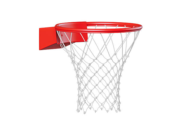 istock Modern red basketball hoop with net on white background 2212166526