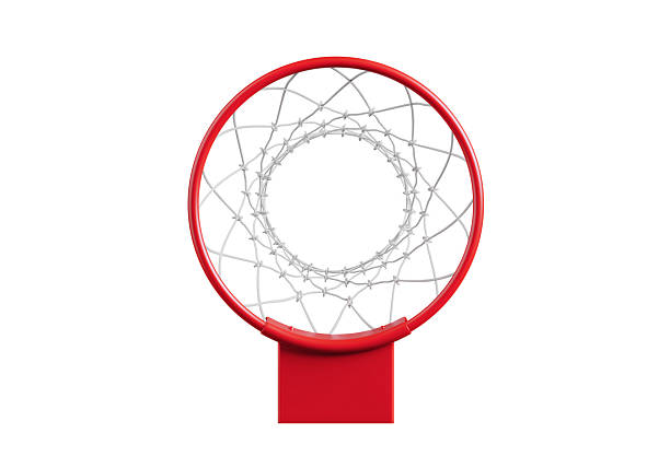 Street ball on the outdoor red basketball playground.