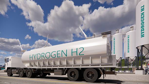 istock 3D rendering Factory Green Hydrogen Tank construction site.Renewable Clean Gas Storage Tanks of Hydrogen .Net zero concept. 2212178327