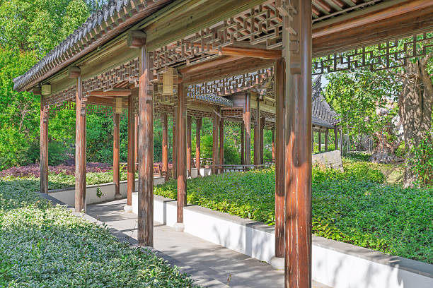 istock Wooden corridor in a Chinese courtyard 2212184984