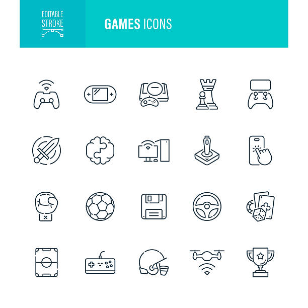 Games Icon Set Editable Stroke. The set contains icons as Icon Symbol, Video Game, Leisure Games, Retro Game, Gamer