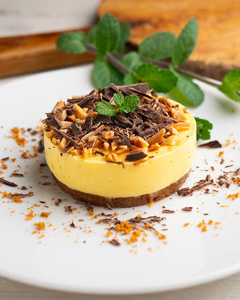 istock Mango almond and chocolate tartlet. 2212194356