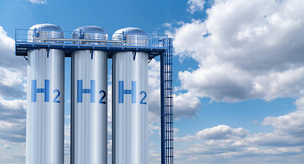 istock Green hydrogen storage on a background of blue sky 2212207004
