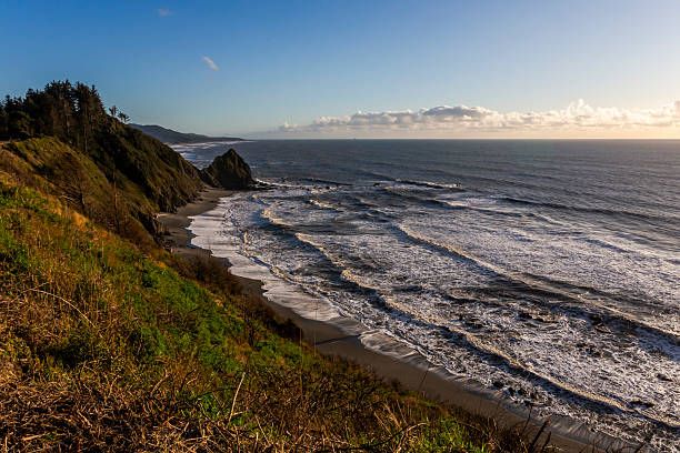 Beautiful view from above of the Pacific Ocean coast in Oregon