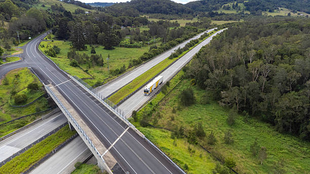 istock Semi trailer truck driving through lush countryside 2212210285