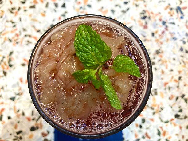 istock top view of iced tea with a mint leaf on a restaurant table 2212210425