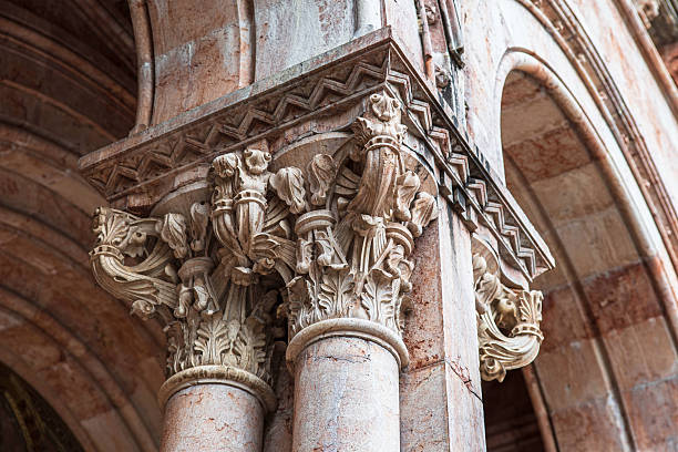 pillars of the cloister of the Church of San Pedro de la Rúa in the Spanish town of Estella-Lizarra in the Navarra region; Estella-Lizarra, Spain