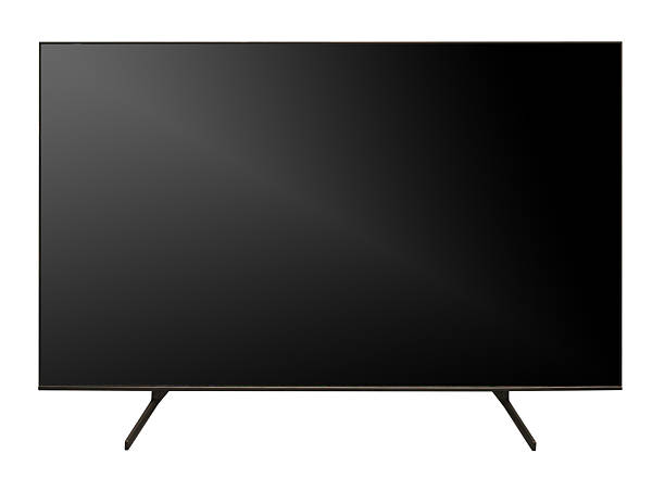 istock Flat screen LCD TV, modern style and wall mount design with sleek design.Black television template with empty space. Copy space. white background 2212222974