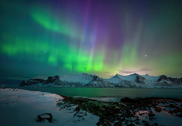istock Aurora borealis or northern lights during winter night 2212227353