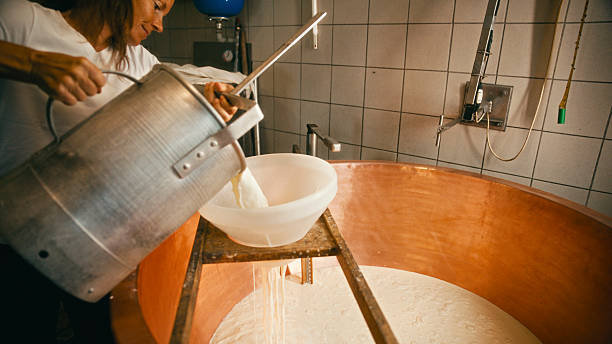 istock Pouring Milk into Copper Vat for Cheese Making 2212229585