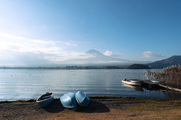 Fuji Mountain with cloud and row boats view from Kawaguchiko Lake