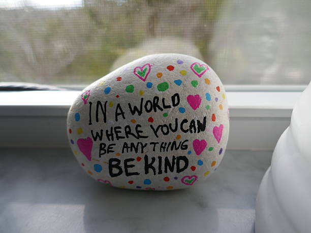 istock Be kind kindness rock in front of window looking outside 2212246120