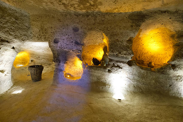 interior of an ancient underground cave city, volcanic
