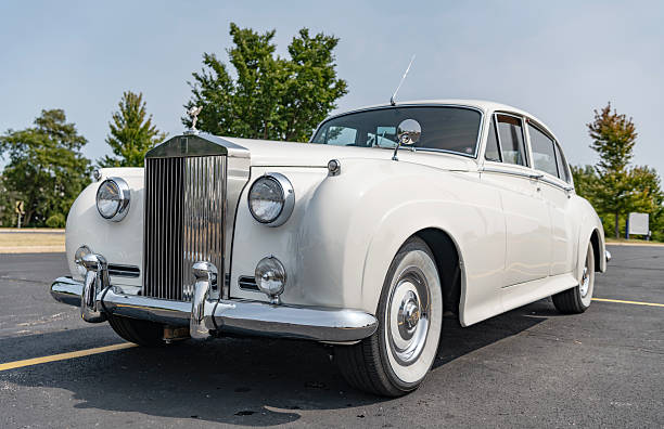 Naples, Italy - June 22, 2014: Right Hand Drive Classic Luxury Wedding Limo With Wooden Interior American Car Packard.