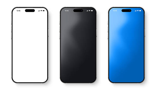 zestaw makiet smartfona. realistyczny smartfon na białym tle. widok z przodu urządzenia 3d na telefony komórkowe do prezentacji ui ux. wysokiej jakości makieta smartfona z cieniem - iphone stock illustrations