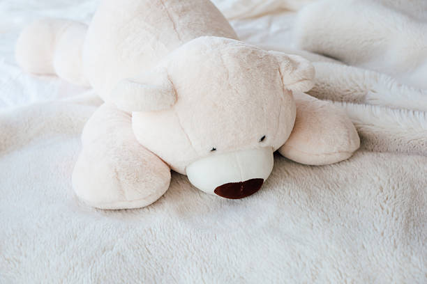 istock Soft plush bear resting on a cozy blanket in a well-lit bedroom setting during the daytime 2212265099