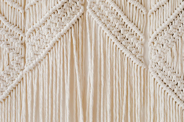 Beautiful macrame wall hanging showcasing intricate patterns and textures in neutral tones