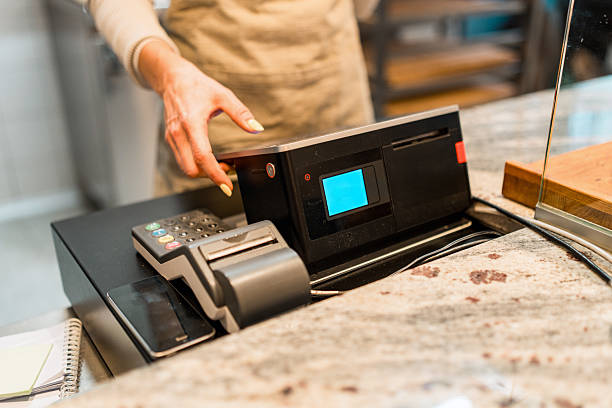 Cash register equipment in the supermarket