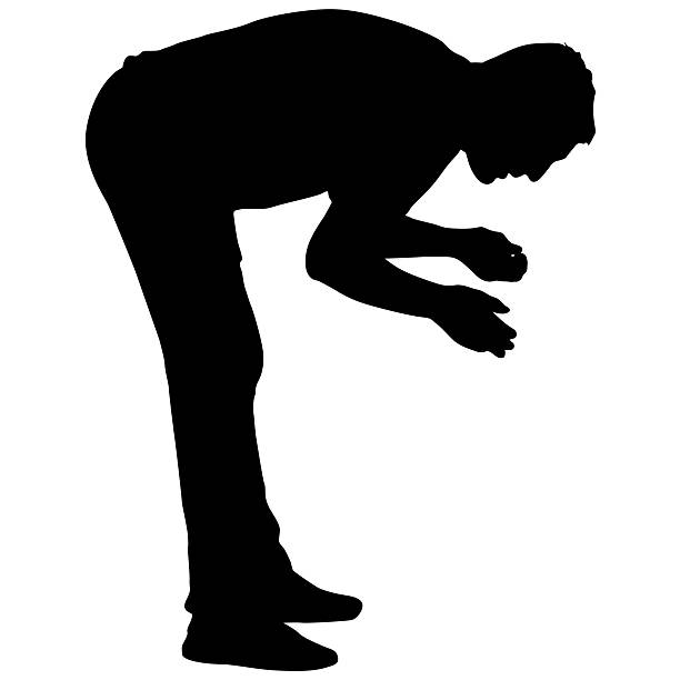 Man leaning down isolated silhouette front view vector art illustration