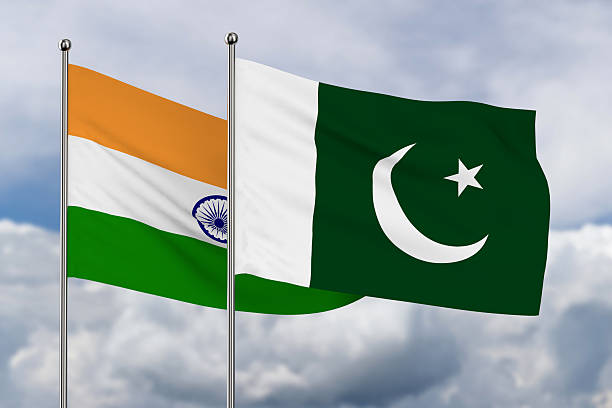 istock India and Pakistan flag on sky background. 3D illustration 2212271681