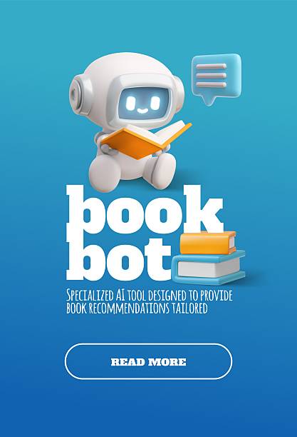 istock Book bot 3D vector banner design, books and AI assistance robot chat bot reading, online education, distance studying 2212275383