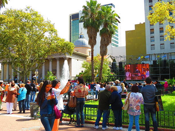 Buenos Aires, Argentina - 03.17.2013 The Plaza de Mayo (May Square) .People near of the Metropolitan Cathedral in Buenos aires city.  Pope Conclave's. People waiting for Pope election conclave in Sistine Chapel in Plaza de Mayo Square  after the Cardinal vote for a new Pope. It is a day of the Conclave to elect a Pope Francesco.