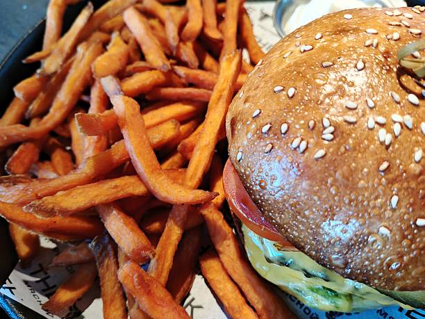 fried fries with hot hamburger