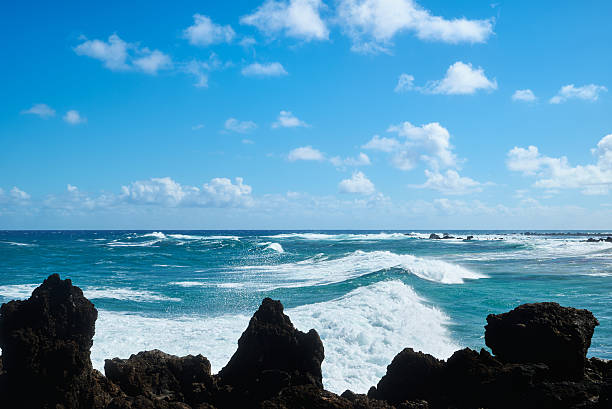 istock Caleta del Mojon Blanco beach on Atlantic Ocean with volcanic relief, big sharp rocks, big waves in Lanzarote, Spain 2212283293