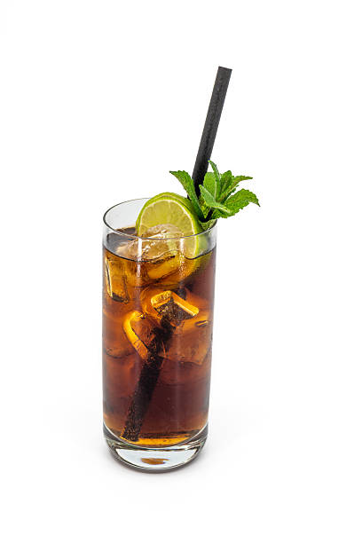 istock Rum and cola cocktail with lime and mint on white background 2212291273