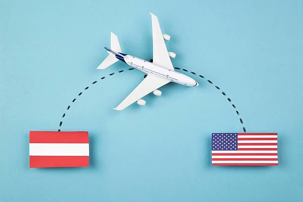 istock Flight and travel from Austria to USA 2212293368