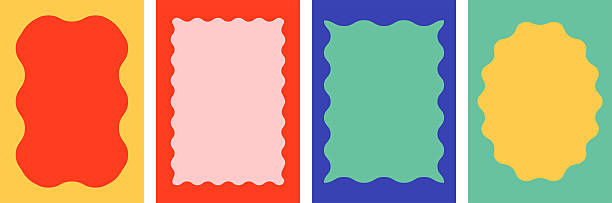 wavy scalloped rectangular and oval frames collection. - kringel stock-grafiken, -clipart, -cartoons und -symbole