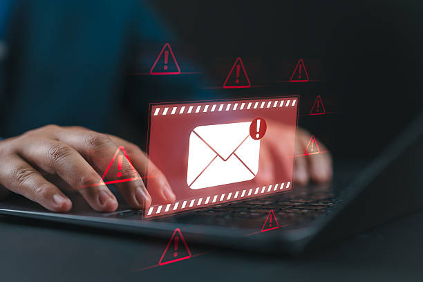 istock Threat, phishing, malicious, danger, hack, warning, mail, thief, scam, alert, safety, letter, technology, online, Cyber crime security concept, Alert Email inbox and spam virus with warning caution. 2212312353