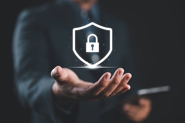 istock Protection network security and information security system concept, Information and cyber security technology services. Businessman holding shield protect on virtual screen. 2212312386