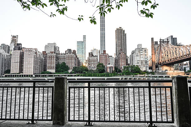 Roosevelt island, New York City. New of east river, queens borough bridge, midtown manhattan