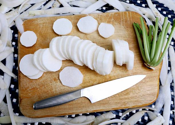 istock Cutting and slicing Radish - food preparation. 2212317250