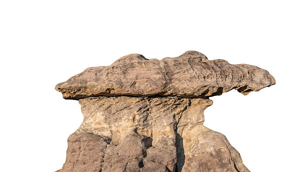 Cliff rock isolated on white background, Rock mountain formation big broken boulder